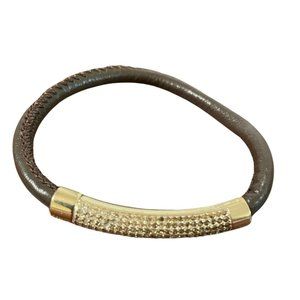 Brown Leather and Gold Crystal Strap Magnetic Bracelet